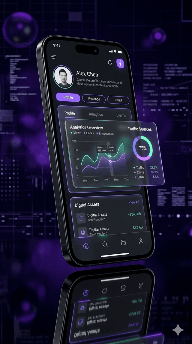 SpotPage Analytics Dashboard Mockup on iPhone